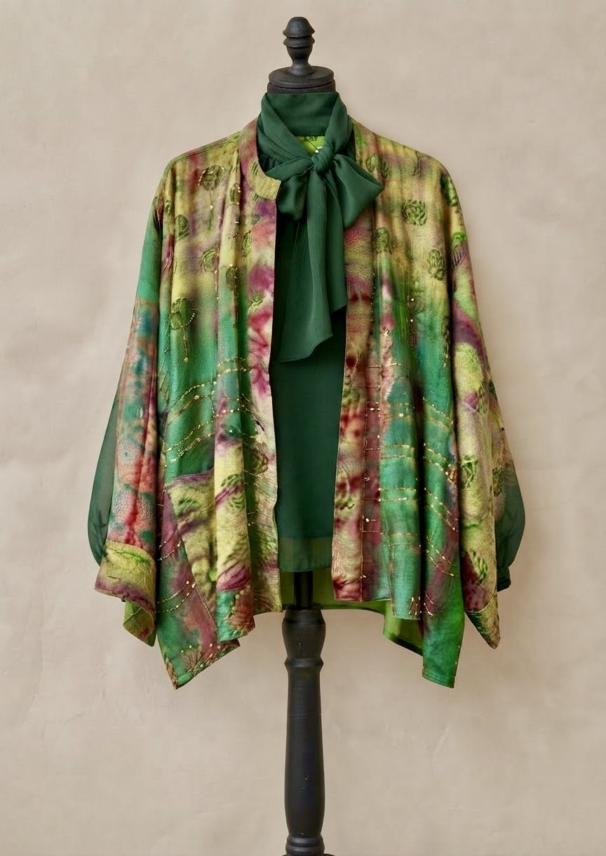 Veste en Crêpe de soie réversible brodée main Eldora N3 Piéce Unique