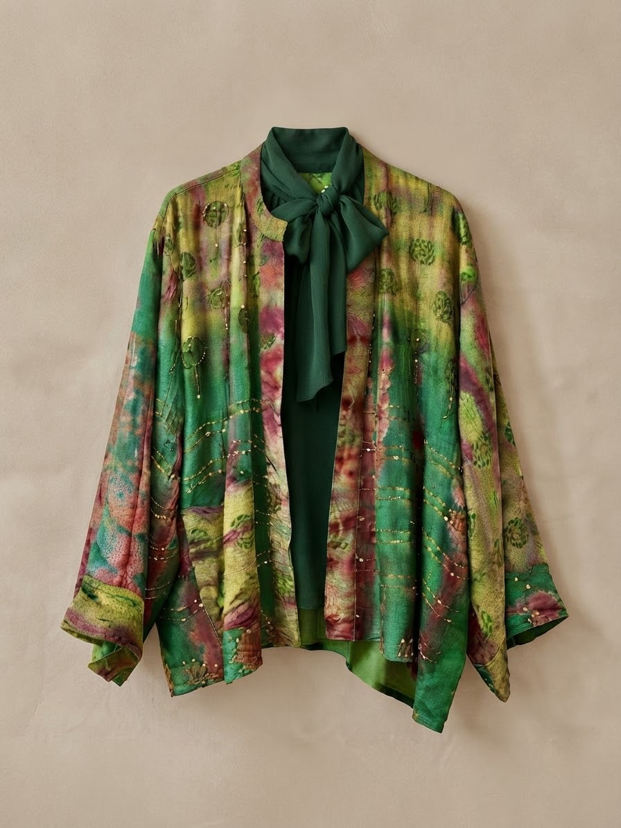 Veste en Crêpe de soie réversible brodée main Eldora N3 Piéce Unique – Image 2